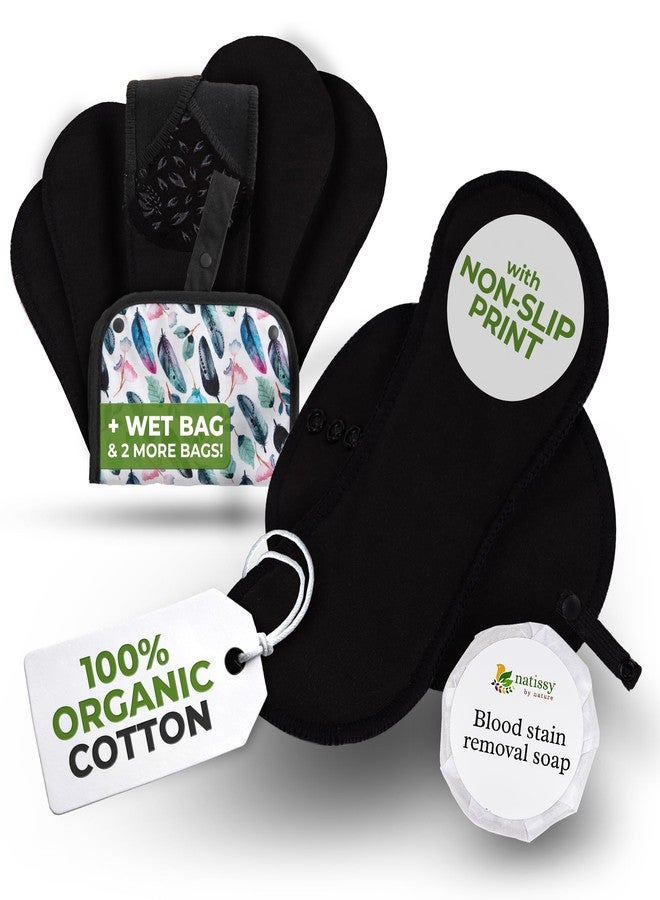 Natissy Non-Slip, Organic Cotton Reusable Menstrual Pads for Teen Girls (6 Pack S+M) - Leak Proof & Odor Free Cloth Period Pads - High-Temp Washable, Breathable & Skin-Safe for First Period Day Confidence - Image 1